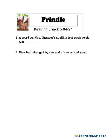 Frindle Reading Check p.84-94