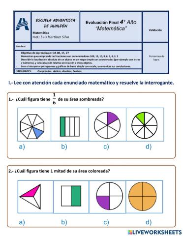 Evaluación Final, Matemática - Integración