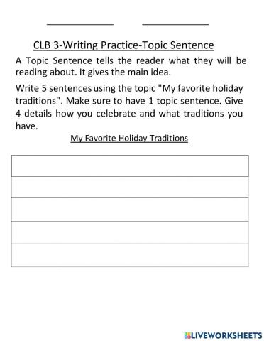 Writing Practice-Topic Sentence