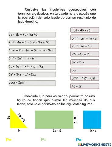 Operaciones de términos algebraicos