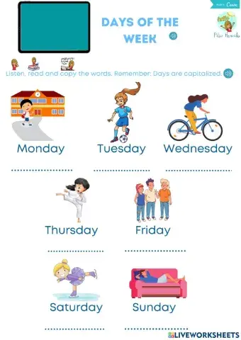 DAYS OF THE WEEK listen write