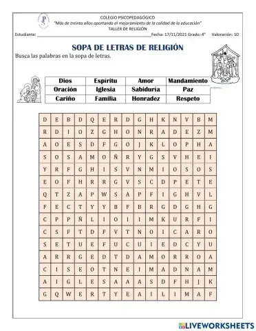 Sopa de letras religión