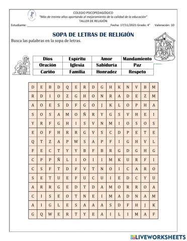 Sopa de letras religión