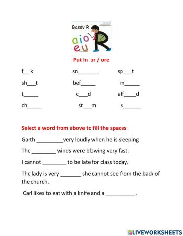 R controlled vowels: or-ore