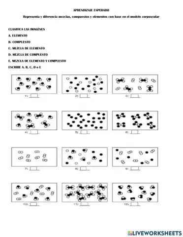 Representa y diferencia mezclas, compuestos y elementos con base en el modelo corpuscular.