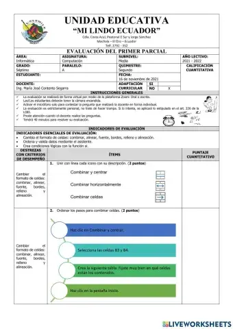 Evaluación del Primer Parcial de Computación Séptimo del Segundo Quimestre