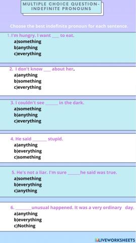 Indefinite pronouns - multiple choice