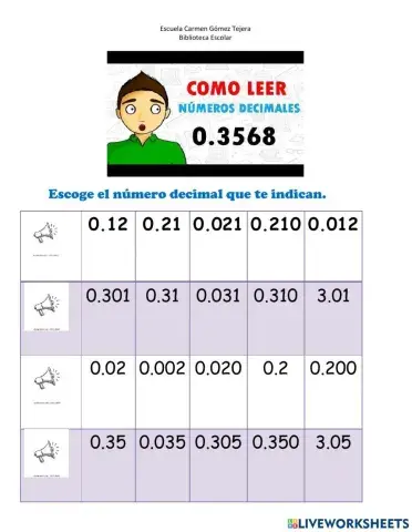 Reconocer números decimales