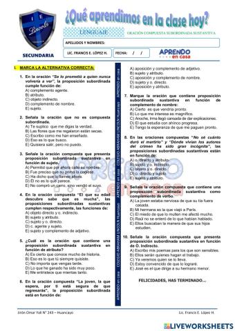 Prac. oración compuesta subordinada sustantiva