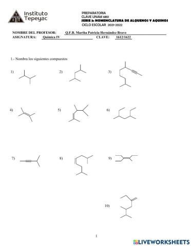 Nomenclatura de alcanos, alquenos y alquinos