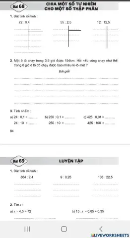 Chia một số tự nhiên cho một số thập phân