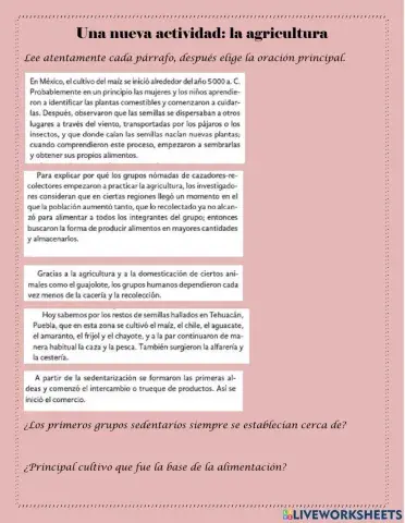 Una nueva actividad: la agricultura