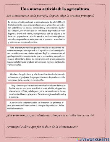 Una nueva actividad: la agricultura