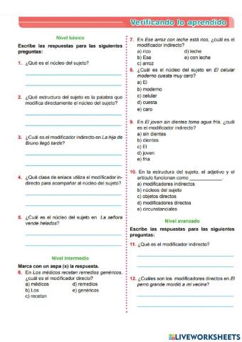 Núcleo del sujeto y modificadores