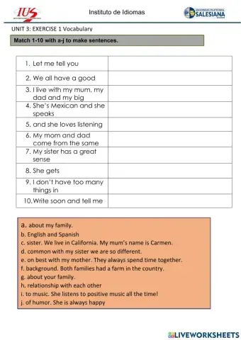 Relationships vocabulary