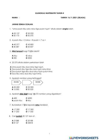 Ulangkaji math tahun 4
