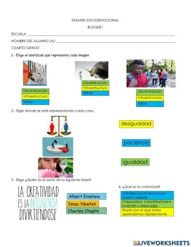 EXAMEN BLOQUE I CUARTO GRADO Socioemocional