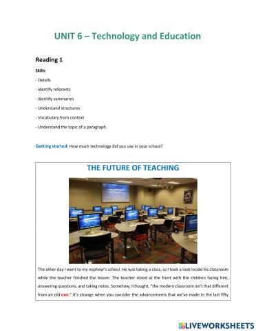 Unit 6 Reading 1 The future of teaching