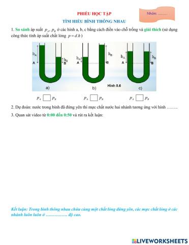 Phiếu học tập áp suất chất lỏng - BTN
