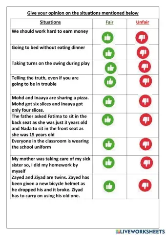 Fair or unfair-situation based