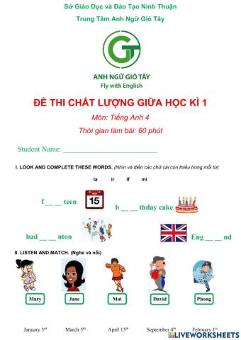 Thi Giữa Học Kỳ 1 Lớp 4