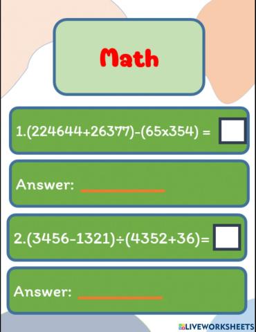 Math Mix Addition Subtraction Multiplication and Division