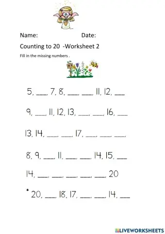 Counting to 20 Worksheet 2