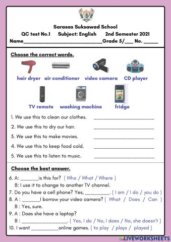 QC Test No.1 English Grade5