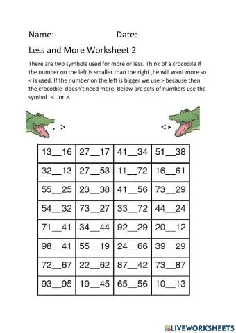 Less and More   Worksheet 2