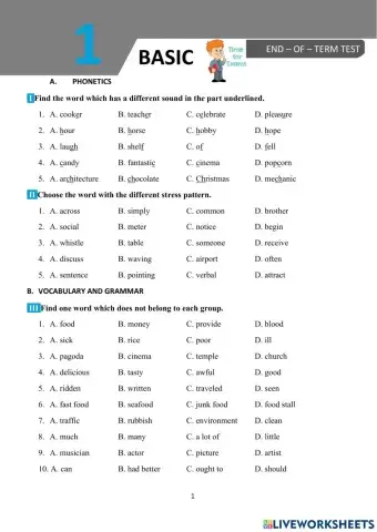 English 7 big4 end of term 1 vocabulary and grammar