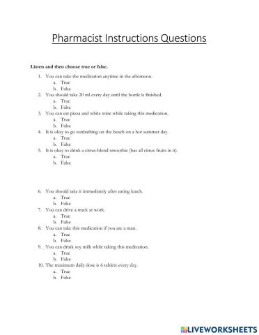 Pharmacist Instructions