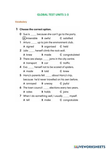 Grammar and vocabulary revision activities Units 1-2