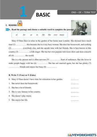 English 7 big 4 end of term test 1 reading skill