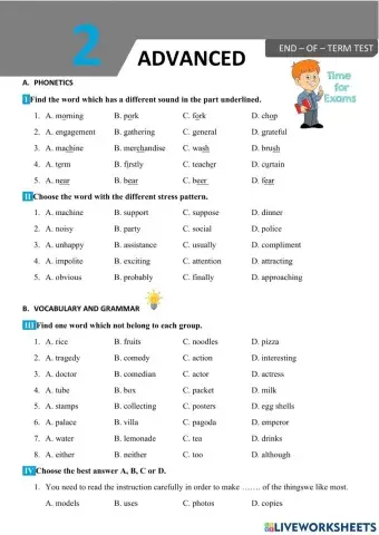 English 7 big4 end of term test 2 vocabulary and grammar