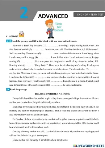 English 7 big4 end of term test 2 Reading skill