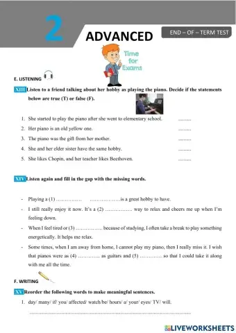 English 7 big4 end of term test 2 Listening and Writing skills