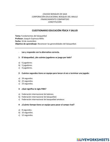 Cuestionario basquetbol. 16.11