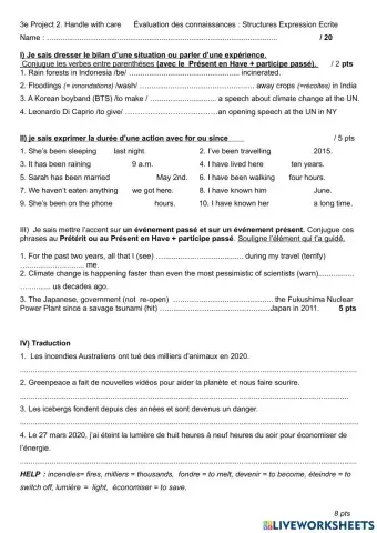 Test PRESENT PERFECT aménagé PAP