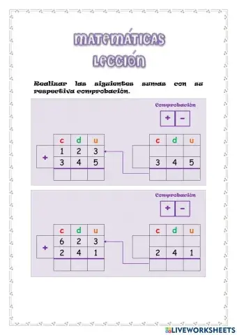 Sumas y restas sin llevar con comprobación