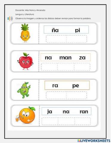 Ordena sílabas para formar palabras