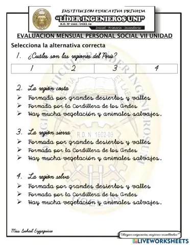 Examen personal social vii unidad