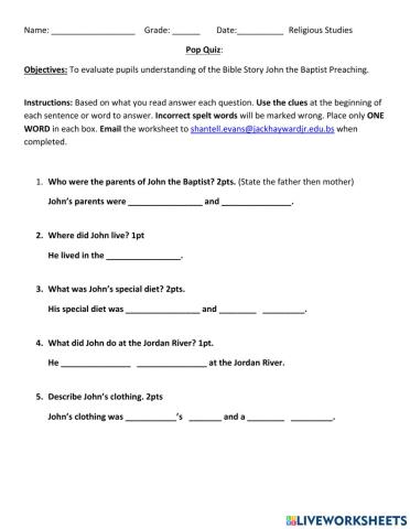 John's Preaching FillInTheBlanks