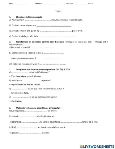 TEST Connexions 2 Unité 1 et 2