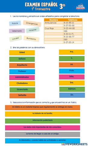 Examen español 3°