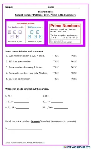 Even, Odd & Prime Numbers