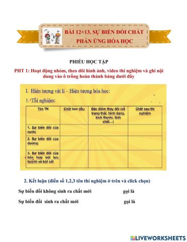 Sự biến đổi chất. Phản ứng hóa học