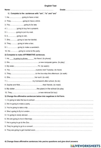 English test be going to