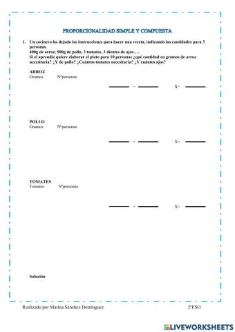 Problemas de proporcionalidad simple y compuesta
