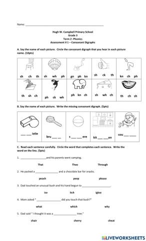 Consonant Digraphs Quiz