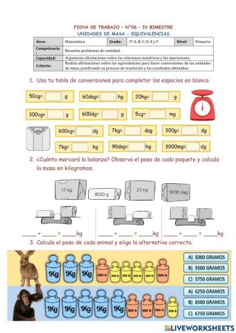 Unidades de masa - equivalencias